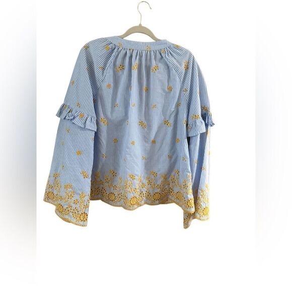 Very J boutique, blue and white striped blouse with yellow tassels size medium - Picture 9 of 9